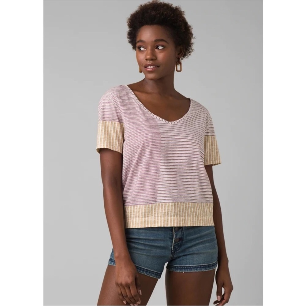 PRANA Organic Free Float Cassis Jersey Striped Top Size XL